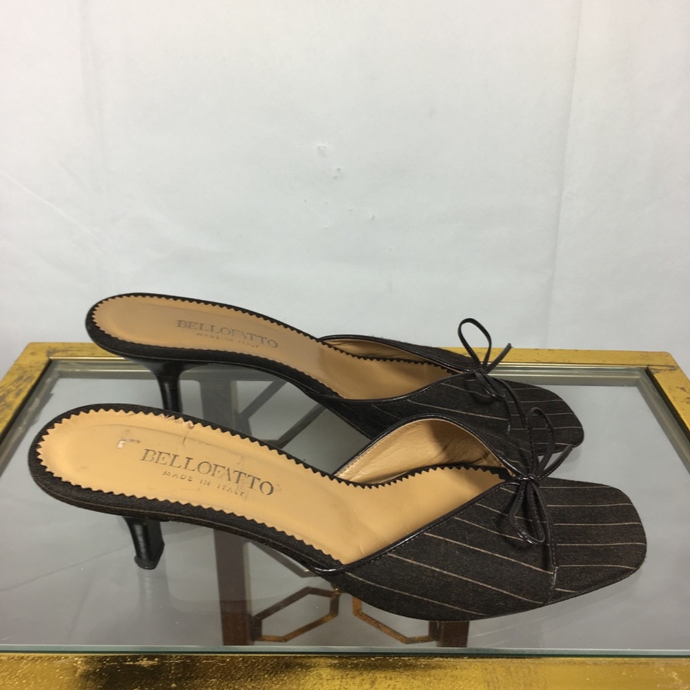 Bellofatto Pinstriped Brown Kitten Heel Slides
